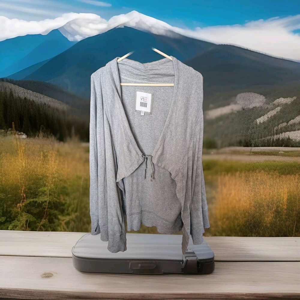 Victoria's Secret VSX Sexy Sport  Metallic Gray Cardigan Sweater Sz LG Thumb Hol